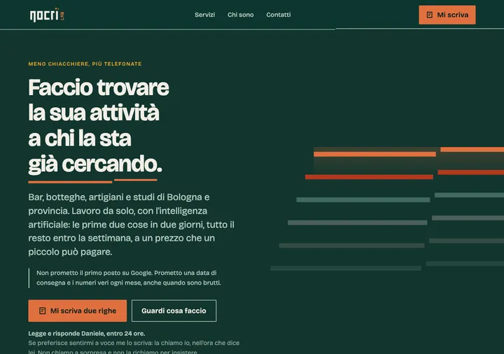 Esplorazione grafica del sito Nocri Lab con barre di terracotta a scalare
